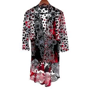 Shana Small/Medium Wearable Art to Wear Black Red Christmas Cover Up Top Shirt
